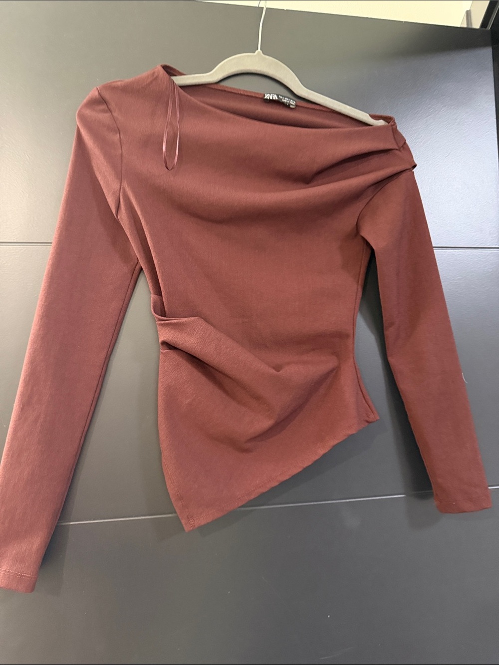 ZARA Brown Asymmetric Long Sleeve Top